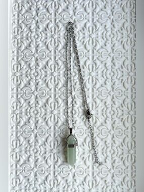 NWOT Pendant Necklace with Silver-Tone Chain and a Light Faceted Green Stone